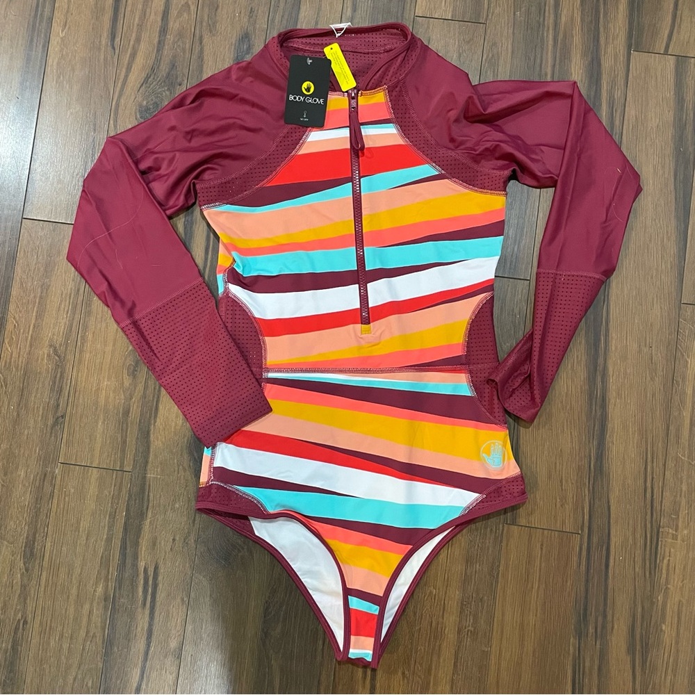 NWT Body Glove Paradise Paddlesuit One-Piece Striped Swimsuit